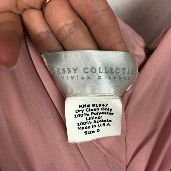 Dessy Collection pink belted maxi dress gown - Picture 3 of 4